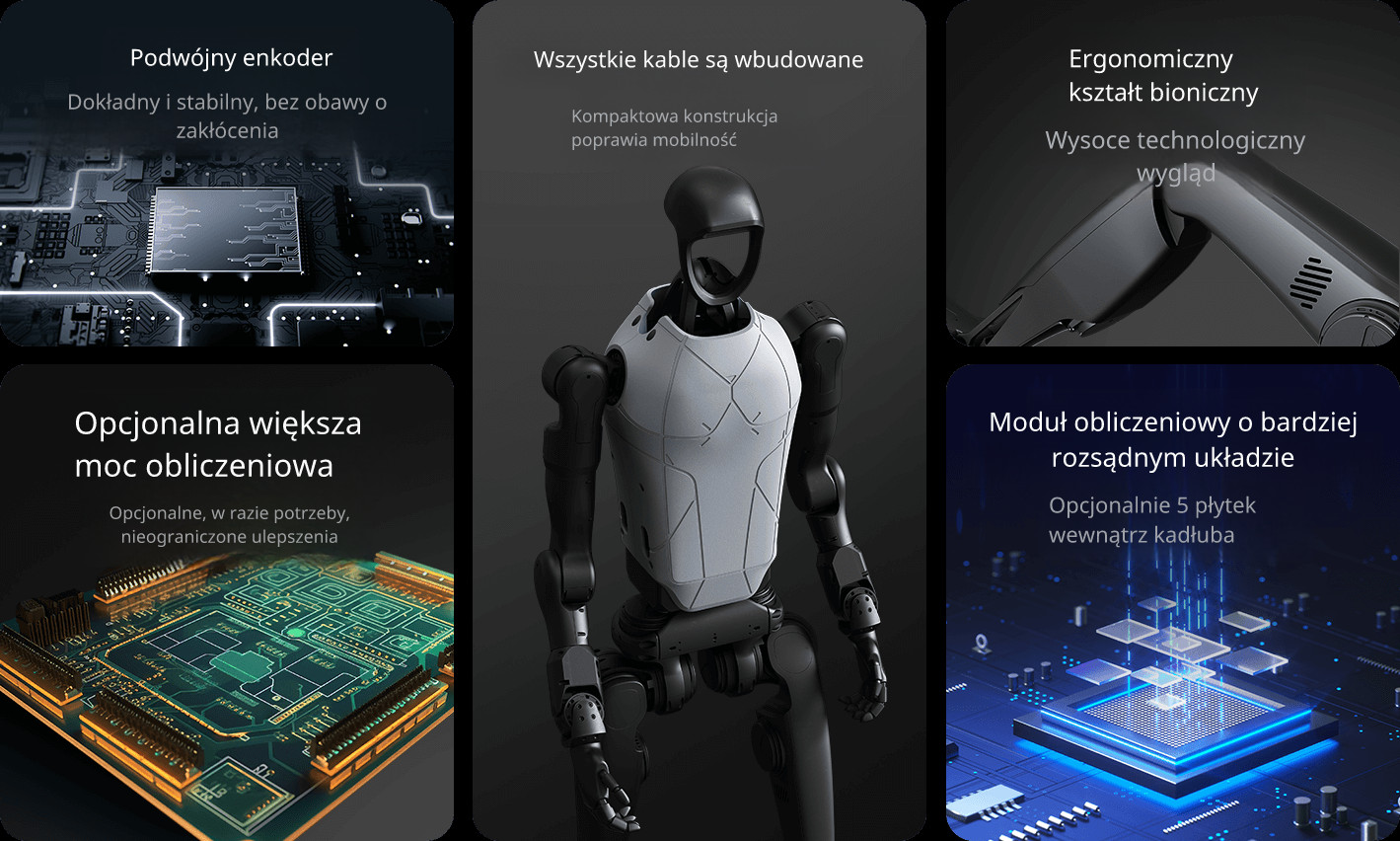 Zbliżenie na Unitree H1 – kompaktowa konstrukcja R&D z potężnymi napędami i czujnikami głębi do projektów AI.